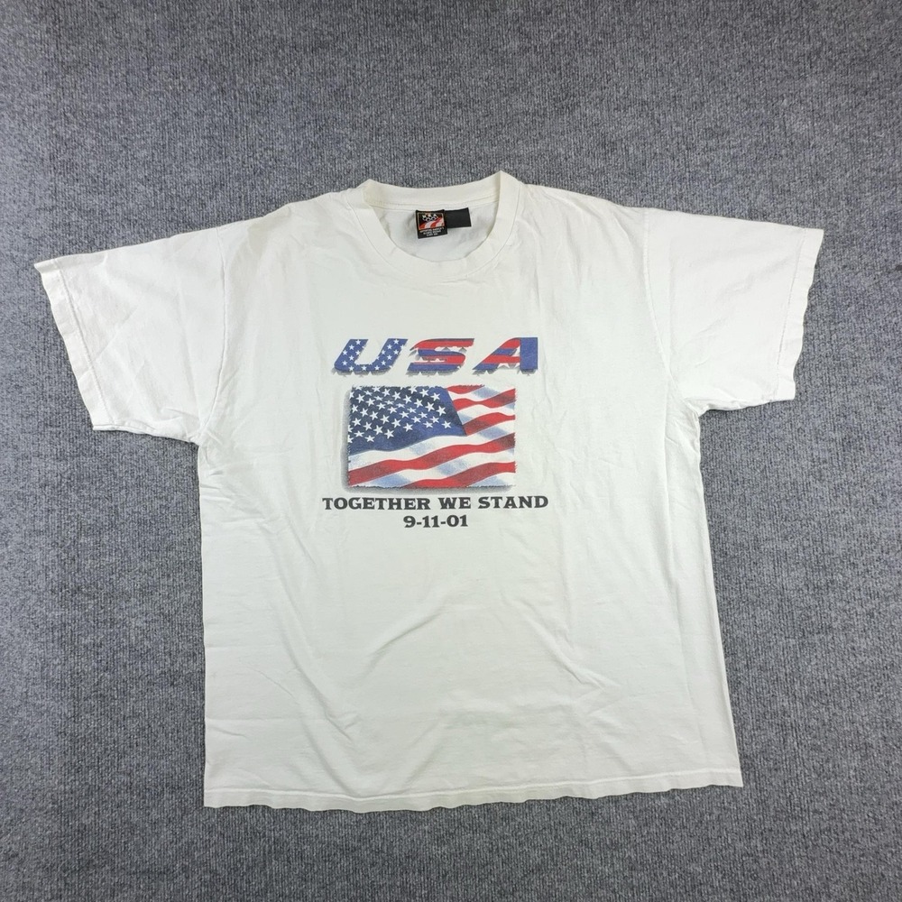 Vintage USA Olympic Shirt XL White Together We Stand 9-11-01 Flag Graphic Tee
